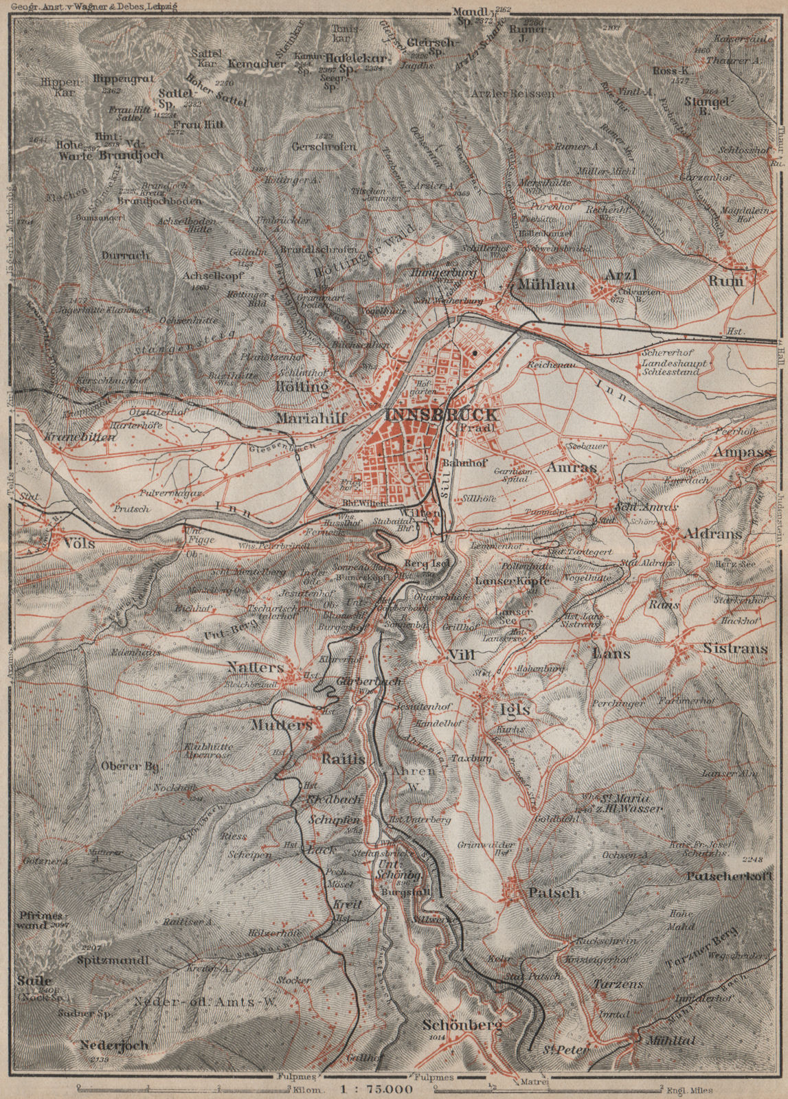 INNSBRUCK ENVIRONS Umgebung. Thaur Gotzens Igls. Austria Österreich 1911 map